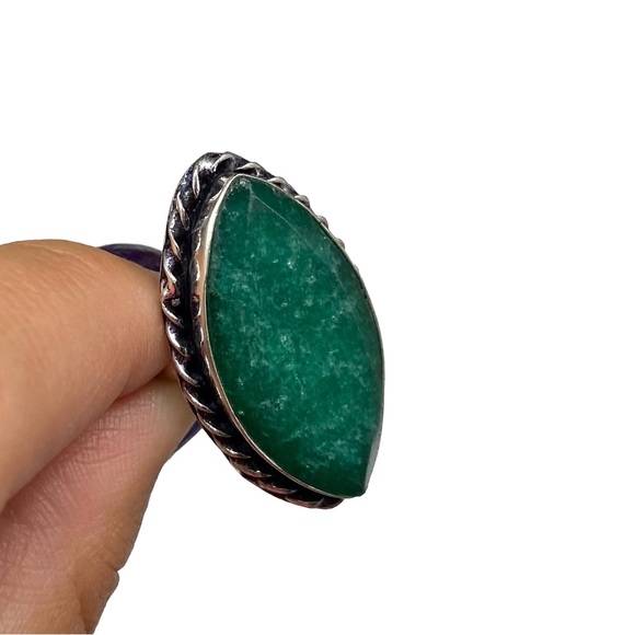 Emerald Ring Size 6 Natural Stone 925 Sterling Silver Overlay Green Chunky - Picture 5 of 8